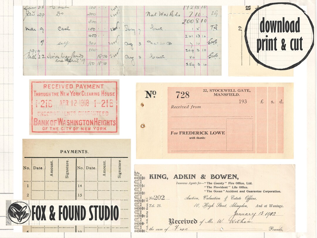 Antique &amp; Vintage Receipts Printable Ephemera, Digital Download, A4 PDF ...