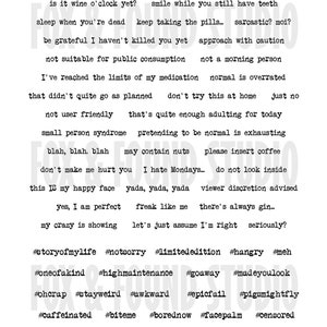 Snarky Words Printable Digital Download, A4 PDF Sheet, Junk Journaling ...