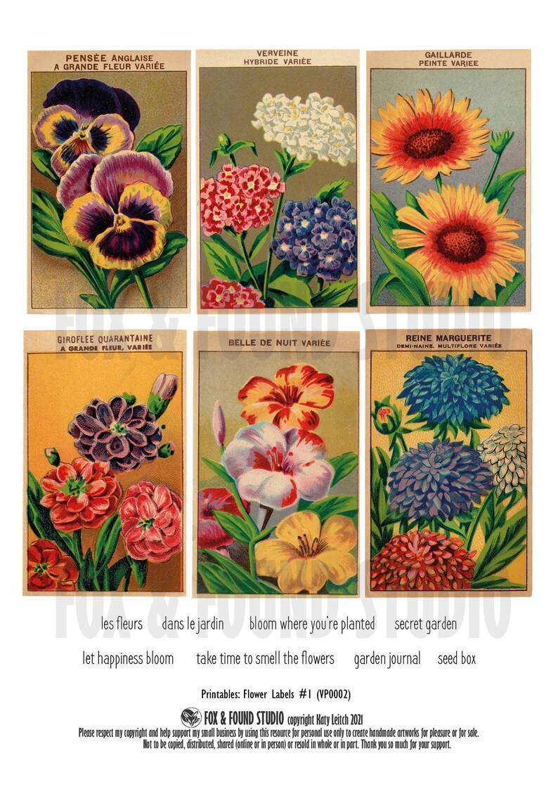 Vintage French Flower Labels Printable Ephemera, Digital Download, A4 ...