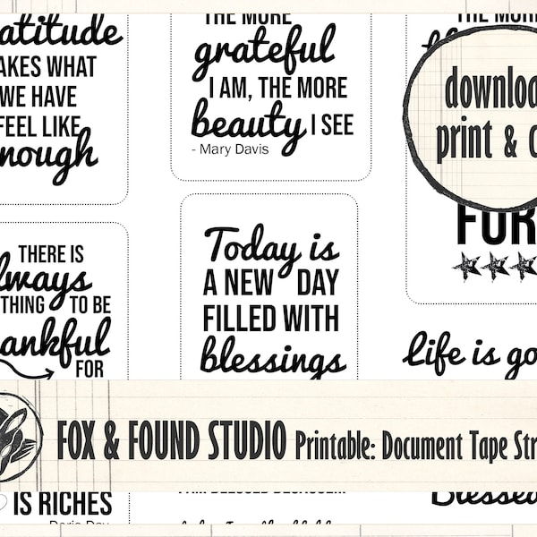 Gratitude Words Printable digital download, A4 sheet, junk journaling, collage, mixed media