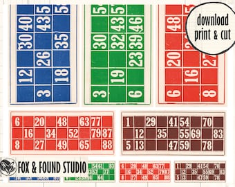 Vintage Bingo Cards Printable Ephemera digital download, A4 sheet, junk journaling, collage, mixed media