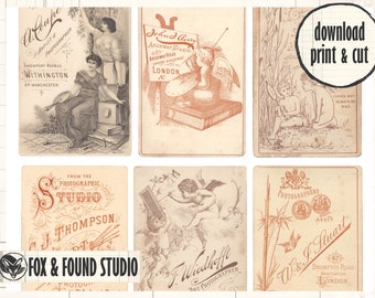 Victorian Cabinet Card Backs Printable Ephemera, digital download, A4 PDF sheet, carte de visite, collage, junk journal, antique photos
