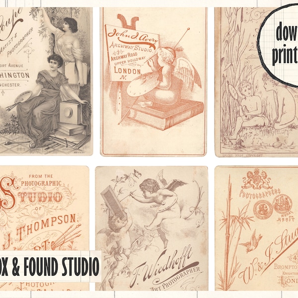Victorian Cabinet Card Backs Printable Ephemera, digital download, A4 PDF sheet, carte de visite, collage, junk journal, antique photos