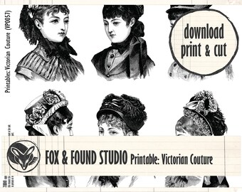 Antique Victorian Couture Fashion Engravings Printable ephemera, digital download, A4 sheet, junk journal, collage, illustrations