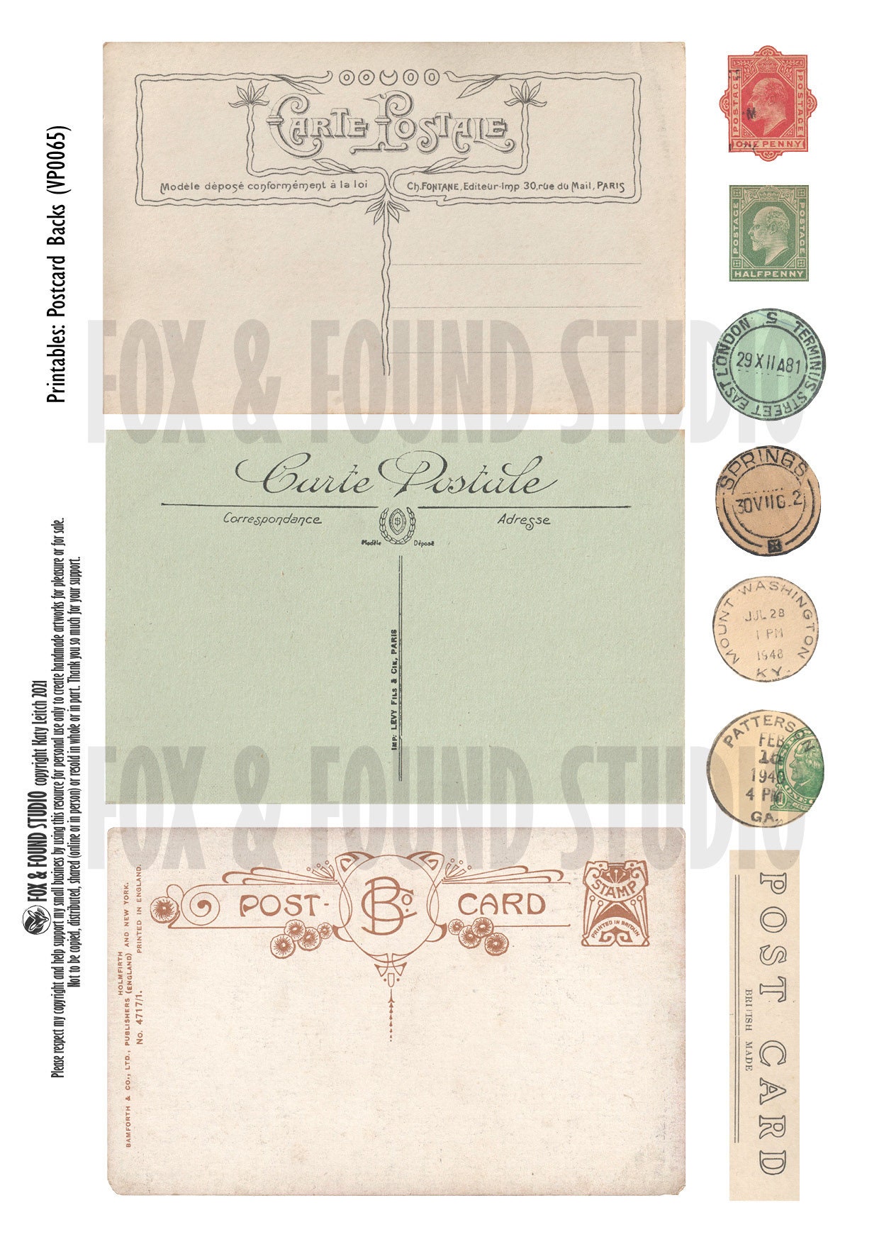 Blank Postcard Backs Printable Ephemera, Digital Download, A4 PDF Sheet, Junk Journal, Collage ...