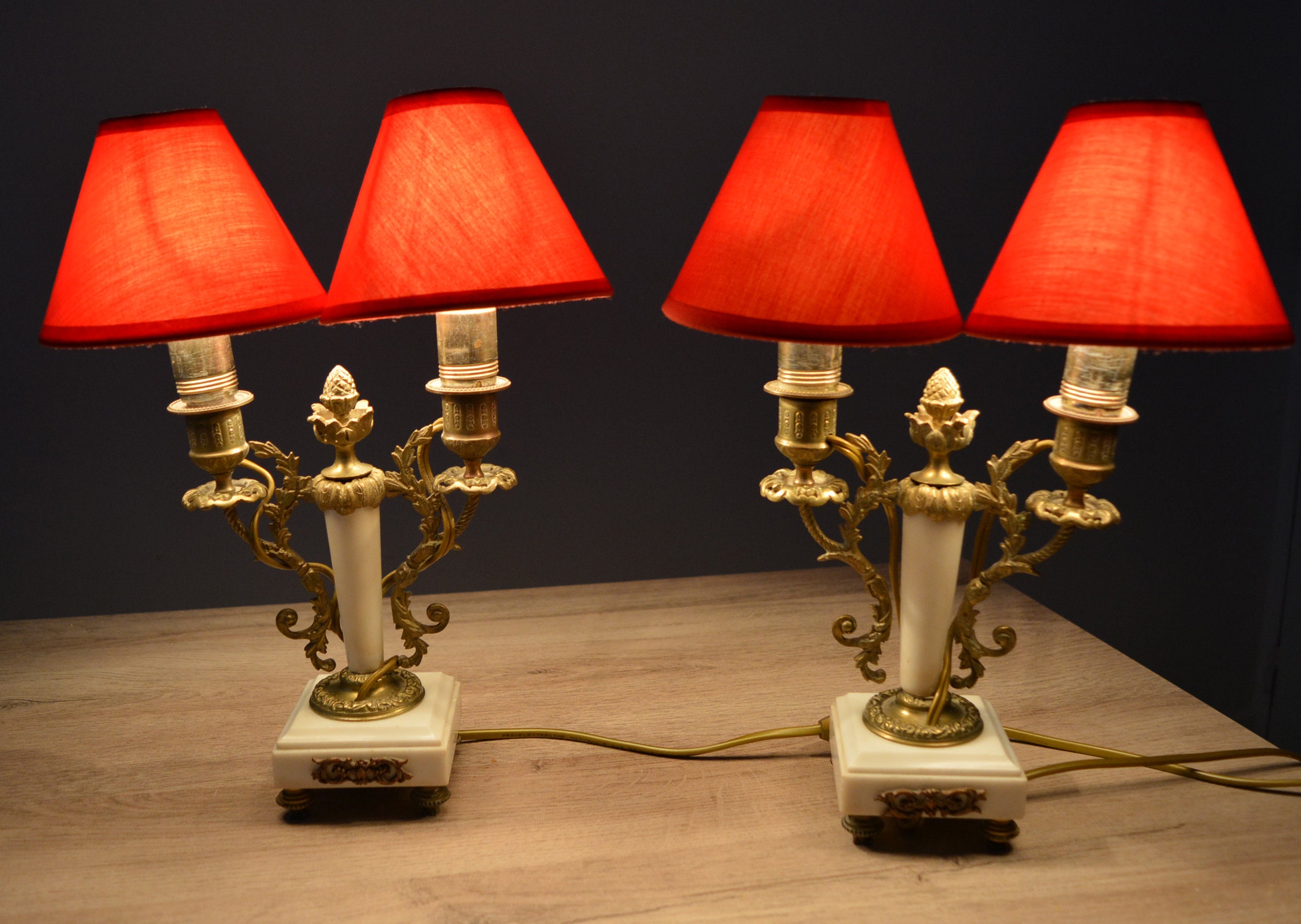 Paar antike Tischlampen antike Bronze Marmorlampen | Etsy