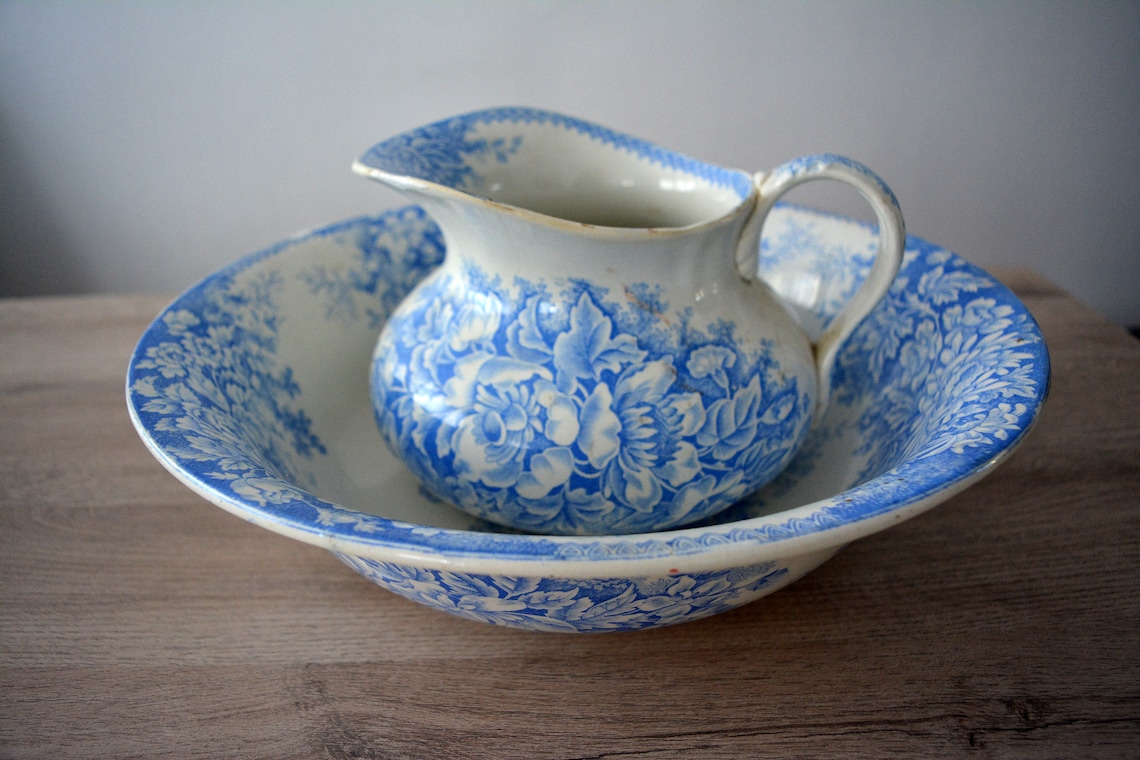 Antique Ironstone jug and Bowl Set Wash bowl jug water Etsy