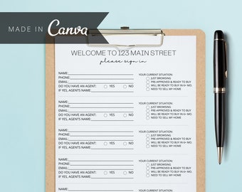 Hojas EDITABLES de inicio de sesión de puertas abiertas / Imprimible de bienes raíces / Plantilla Canva de agente inmobiliario