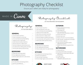 Lista de verificación de fotografía de bienes raíces EDITABLE / Imprimible de bienes raíces / Plantilla Canva de agente inmobiliario