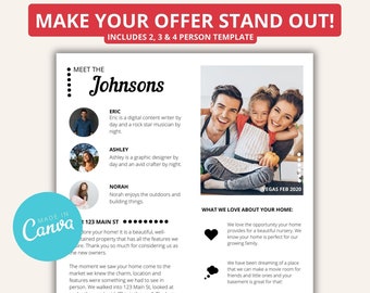 Carta de amor del comprador de vivienda al vendedor / Carta de oferta de vivienda / Carta familiar personalizable al vendedor con plantilla de imagen / Estimado vendedor de vivienda