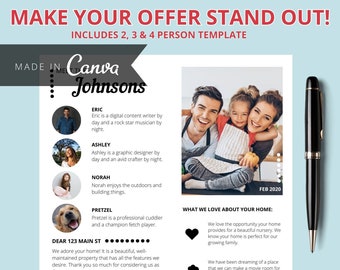 Carta de amor del comprador de vivienda al vendedor / Carta de oferta de vivienda / Carta familiar personalizable al vendedor con plantilla de imagen / Estimado vendedor de vivienda