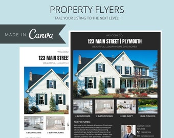 Hojas de folletos de propiedad EDITABLES / Imprimible de bienes raíces / Plantilla Canva de agente inmobiliario