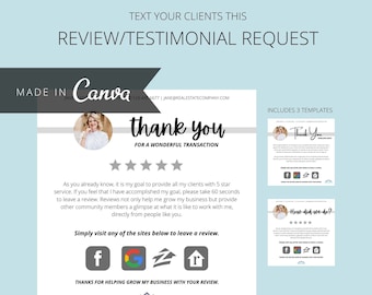 Solicitud de revisión de testimonios para enviar mensajes de texto a clientes / Plantilla de bienes raíces / Plantilla Canva de agente inmobiliario / Solicitud de revisión comercial