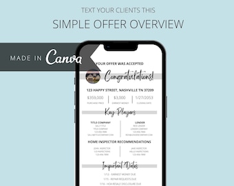 Descripción general de la oferta EDITABLE para enviar mensajes de texto a los clientes / Plantilla de bienes raíces / Plantilla de Canva para agentes inmobiliarios