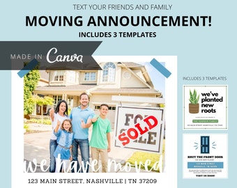 Anuncio de mudanza por texto / Nueva dirección / Nueva casa / Anuncio de bienes raíces / Plantar nuevas raíces / Cerrar la puerta principal / Actualización de bienes raíces
