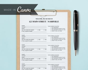 Hojas EDITABLES de inicio de sesión de puertas abiertas / Imprimible de bienes raíces / Plantilla Canva de agente inmobiliario