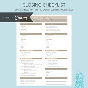 Simple Closing Worksheet Real Estate Checklist | Transaction Coordinator Checklist | Realtor Buyer Seller Closing To Do List