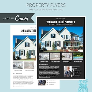 BEWERKBARE Property Flyer-bladen | Onroerend goed afdrukbaar | Canva-sjabloon voor makelaar