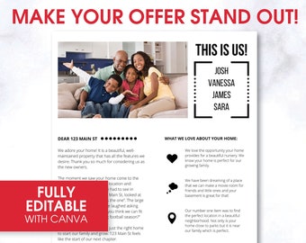 Carta EDITABLE del Comprador al Vendedor / Plantilla de Carta de Oferta de Inicio / Carta Personalizable al Vendedor con PicutreTemplate / Carta del Comprador de Bienes Raíces