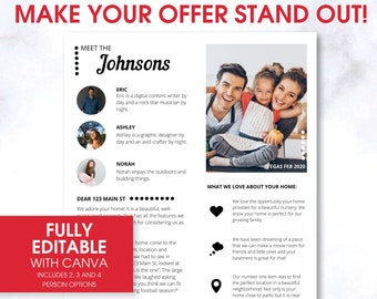 Carta de amor del comprador de vivienda al vendedor / Carta de oferta de vivienda / Carta familiar personalizable al vendedor con plantilla de imagen / Estimado vendedor de vivienda