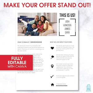 Carta EDITABLE del Comprador al Vendedor / Plantilla de Carta de Oferta de Inicio / Carta Personalizable al Vendedor con PicutreTemplate / Carta del Comprador de Bienes Raíces