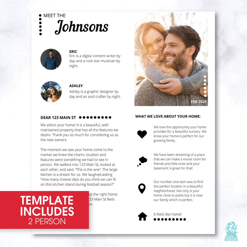 Home Buyer Love Letter to Seller Home Offer Letter Customizable Family