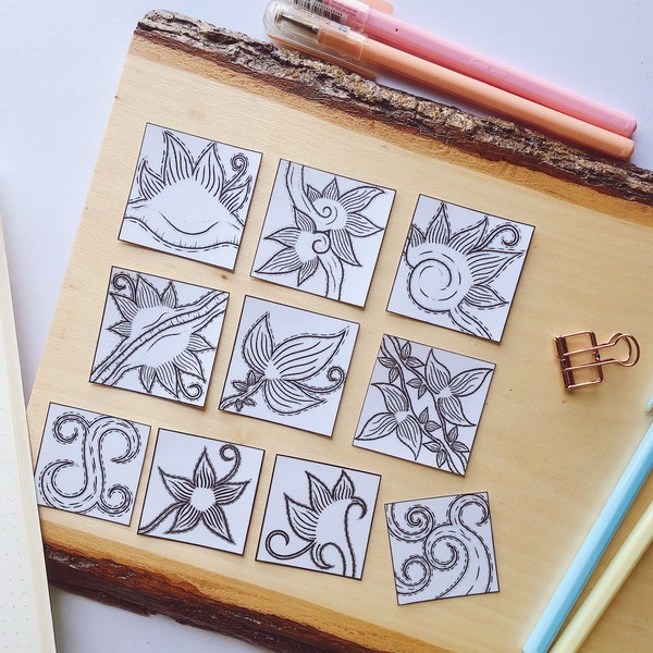 DIY Adult Colouring Stickers Floral Themed on TRACING PAPER | For Boring Meetings, Planner, Journal, Bujo, Scrapbook, Organizer, Gift, Card