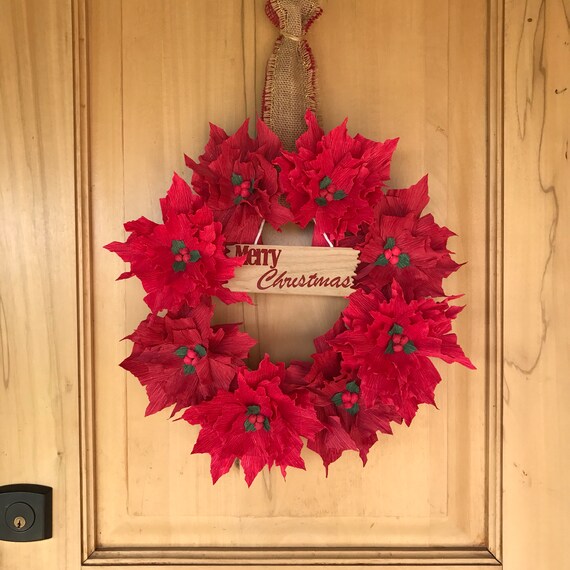 poinsettia flower wreath christmas wreath paper flower etsy christmas paper flower wreath