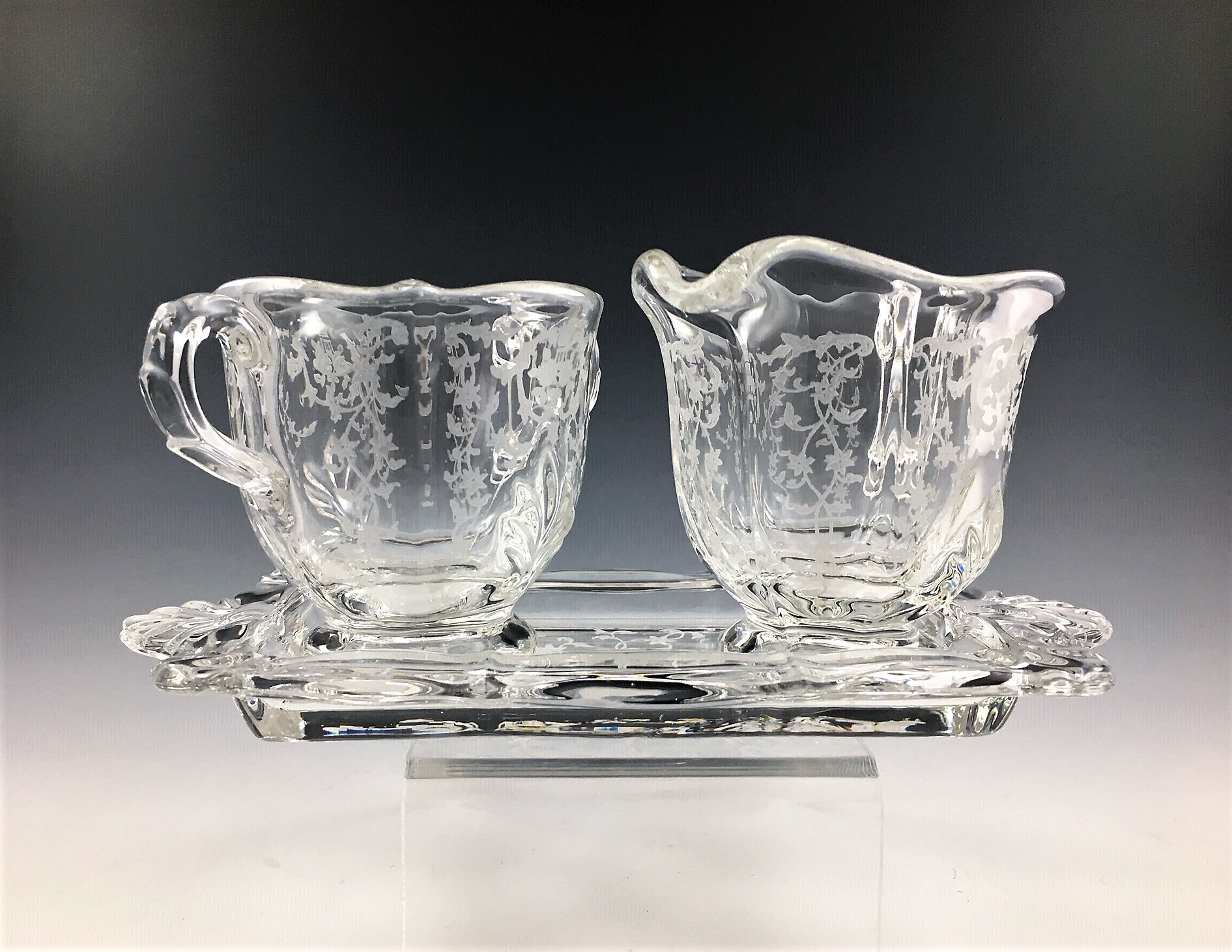 Fostoria Navarre Pattern Breakfast Set Creamer and Open Sugar Bowl