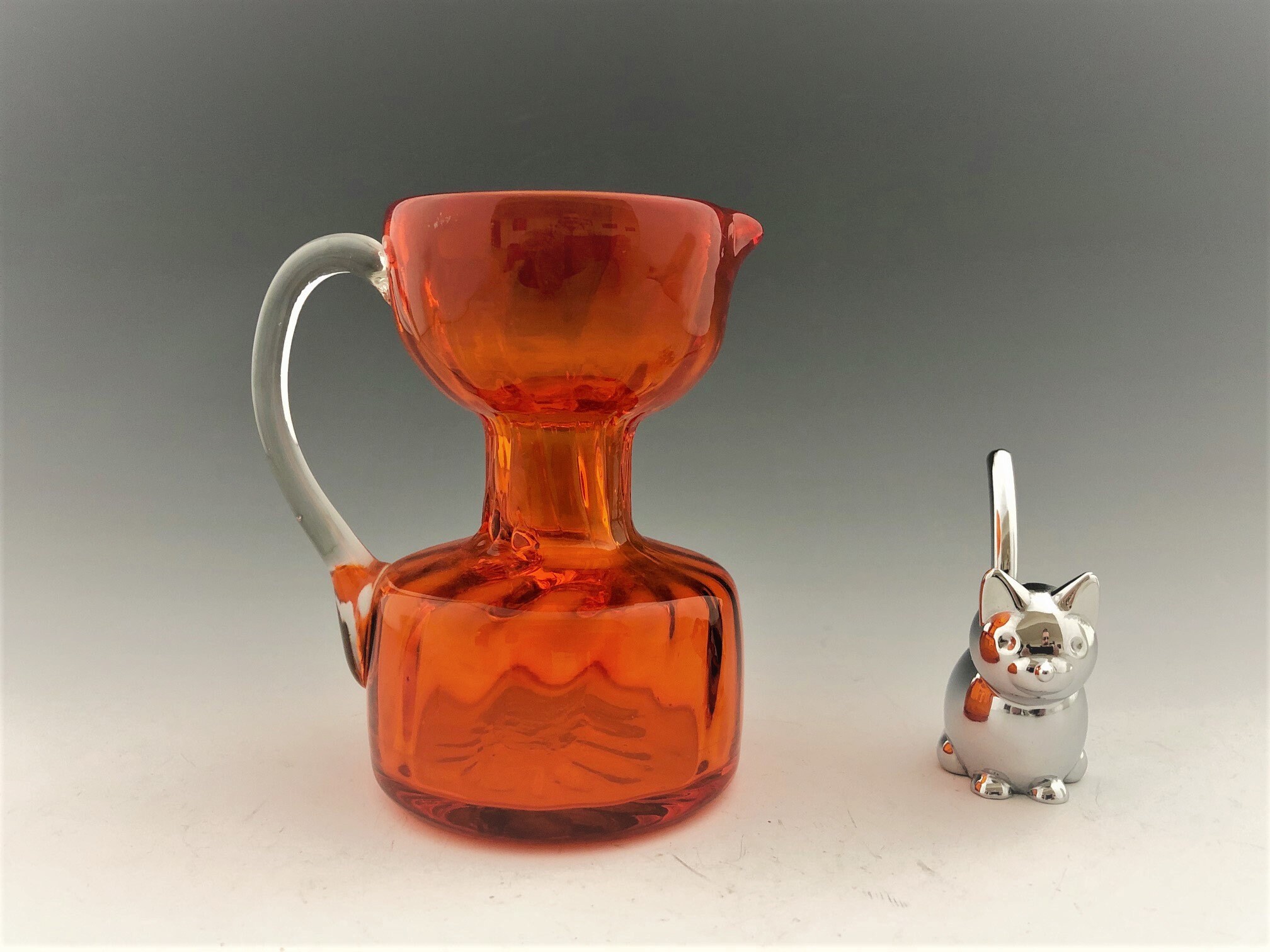 Set of 2 Pilgrim Glass Mini Pitchers Amberina Glass Creamers Orange