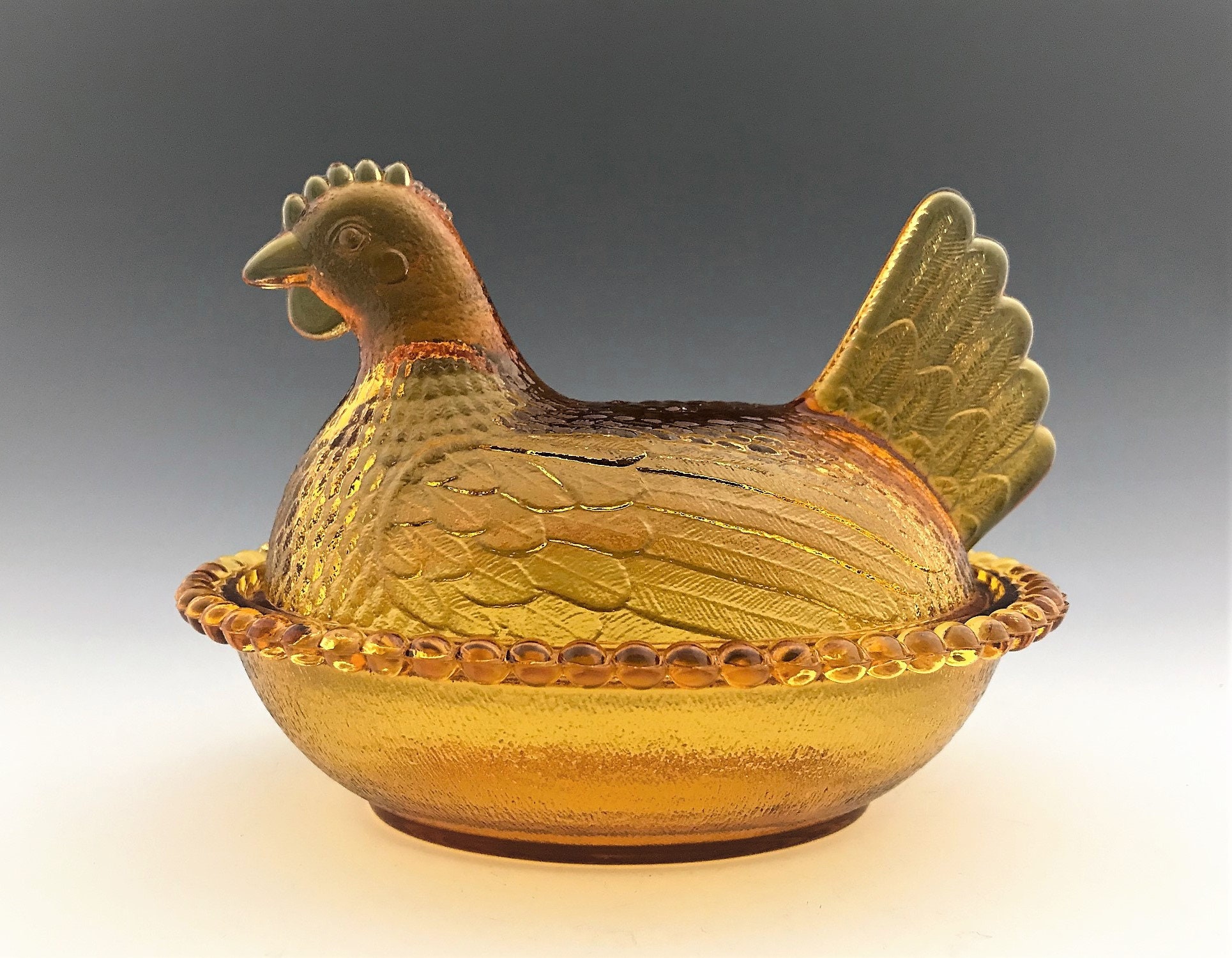 Vintage Amber Chicken Hen on Nest Indiana Glass Chicken Candy Dish/Bowl