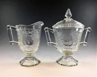 Jeannette Glass Baltimore Pear Pattern - Breakfast Set - Creamer and Sugar Bowl