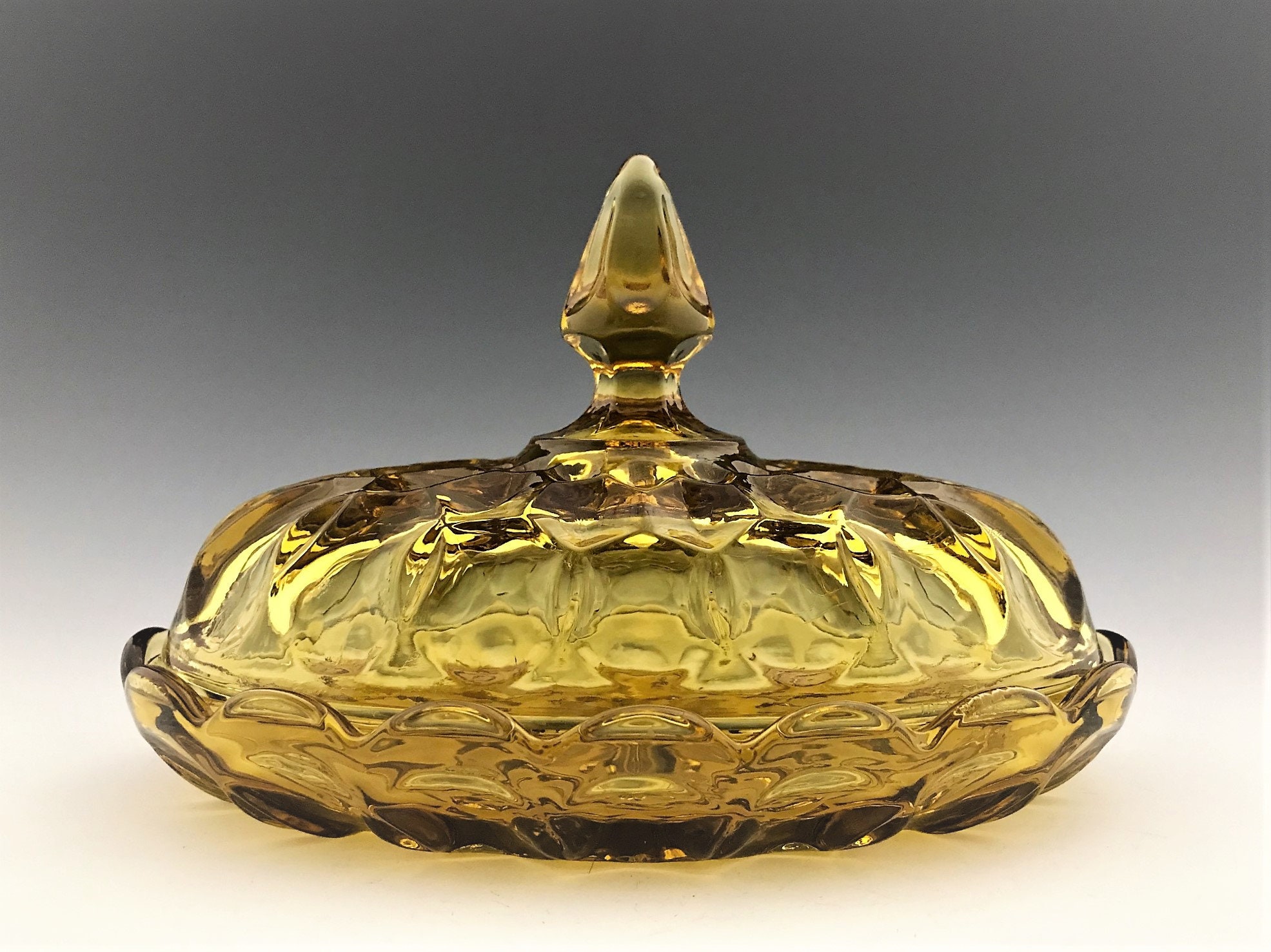 Anchor Hocking Amber Glass Butter Dish Fairfield Amber Pattern