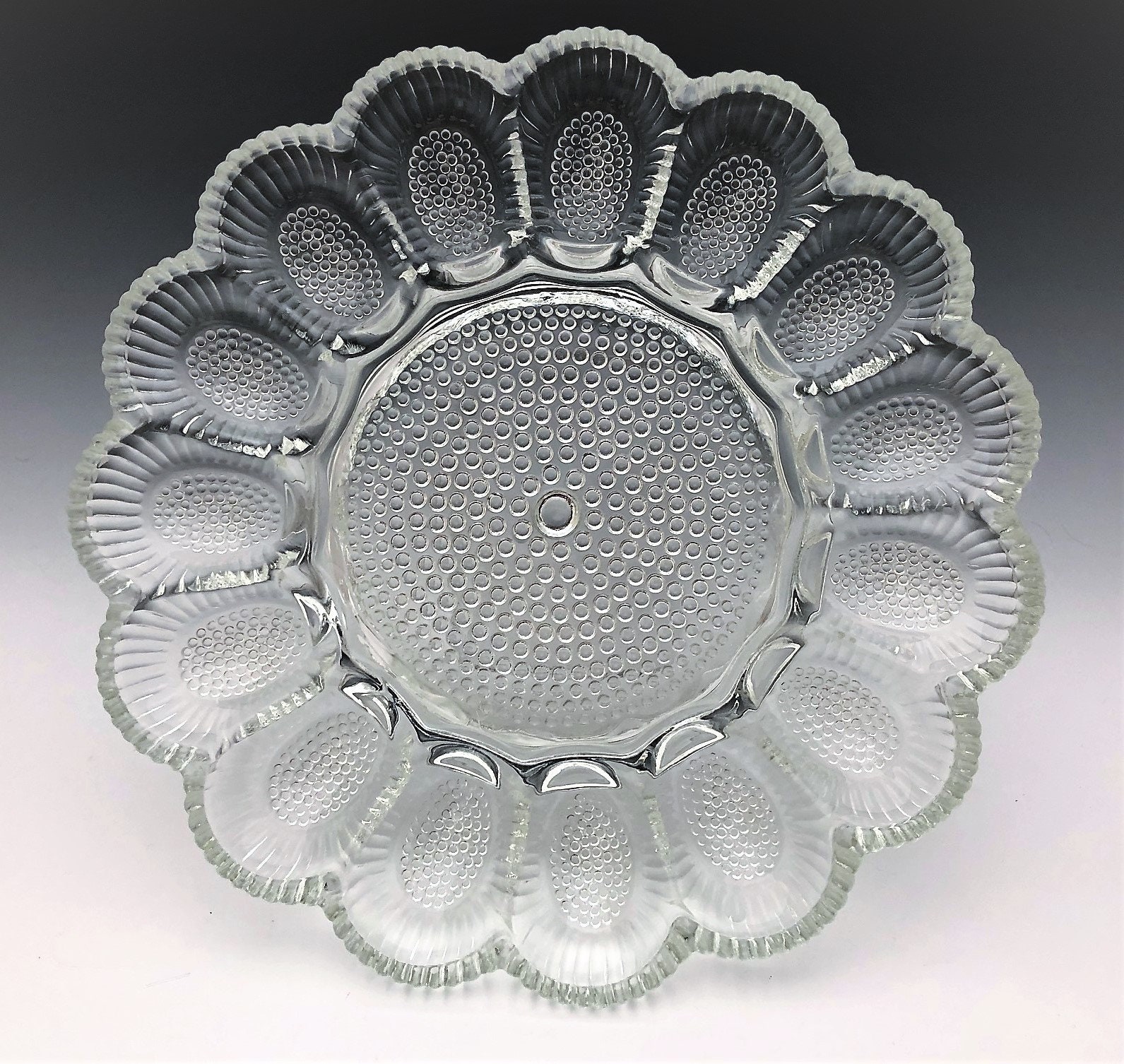Indiana Glass Hobnail Deviled Egg Dish and Relish Plate
