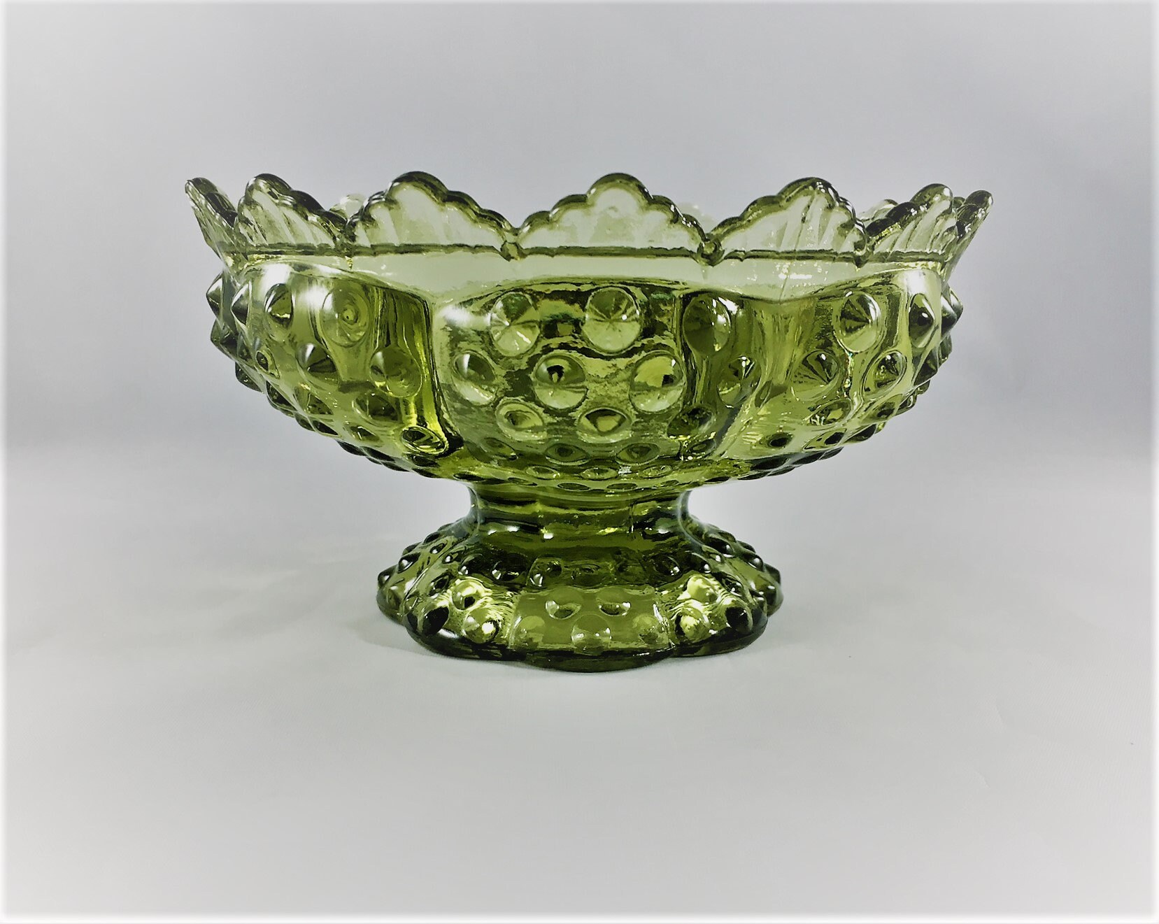 Vintage Fenton Green Glass Candlestick Bowl Hobnail Candle Holder