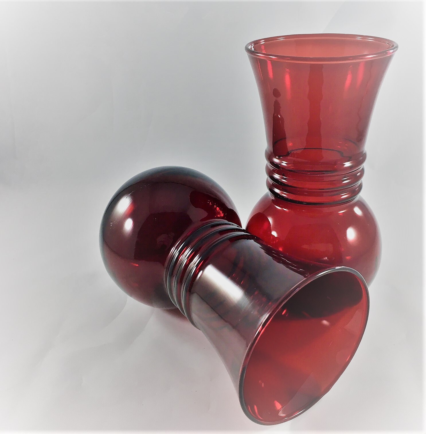 Set of 2 Hocking Royal Ruby Flower Vases Red Depression Glass Vases