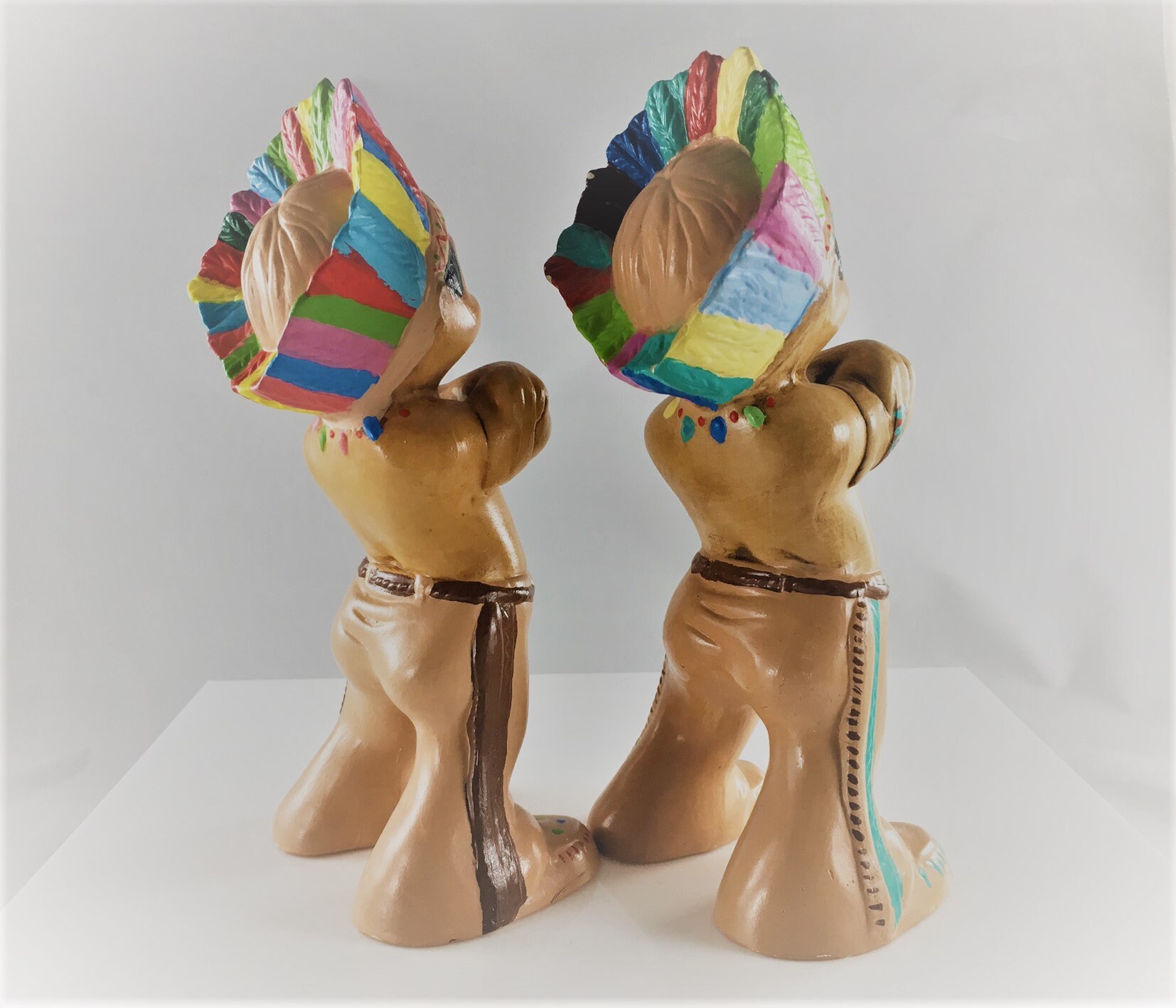 Vintage Ceramic Indian Figurines Set of Two Native American Statues