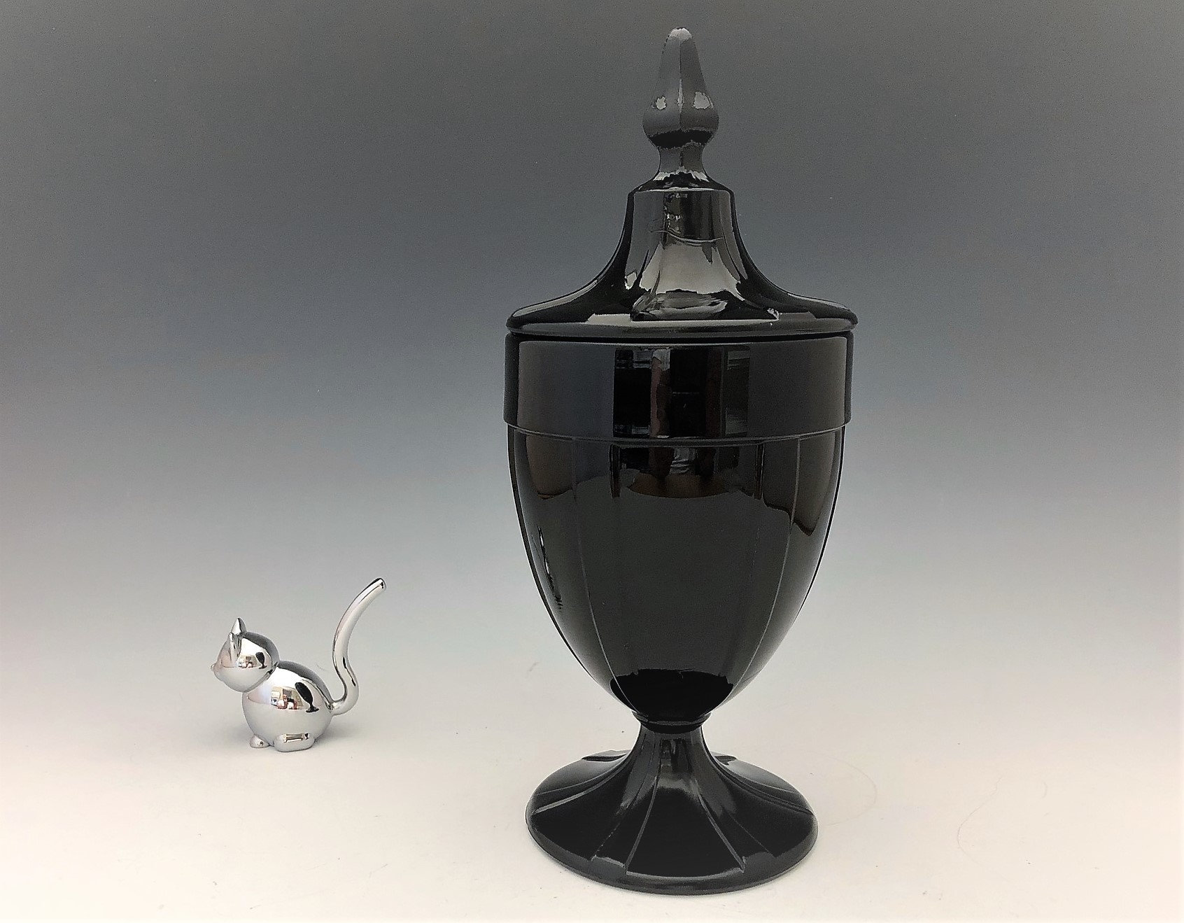 Fenton Black Glass Covered Candy Jar Hard to Find