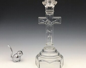 Imperial Glass No. 199 Crucifix Candlestick - Vintage Glass Cross Candleholder