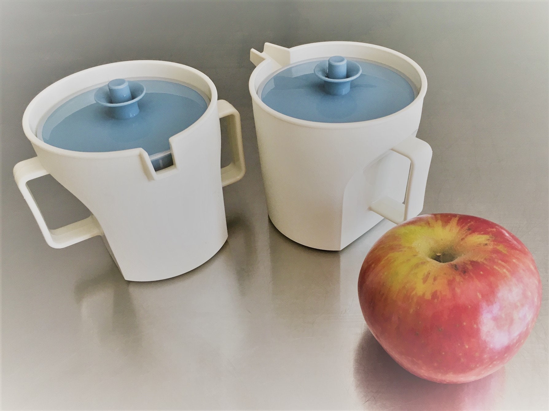 Vintage Tupperware Creamer and Sugar Bowl with Blue Servalier Lids