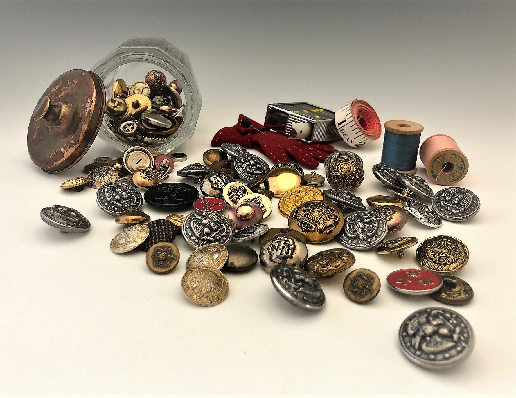 Large Lot of Vintage Buttons Metal Buttons Military Uniform Buttons