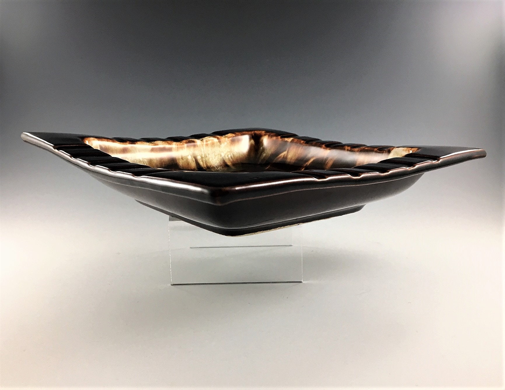 Vintage Brown Drip Glaze Ashtray Mid Century Pottery Ashtray