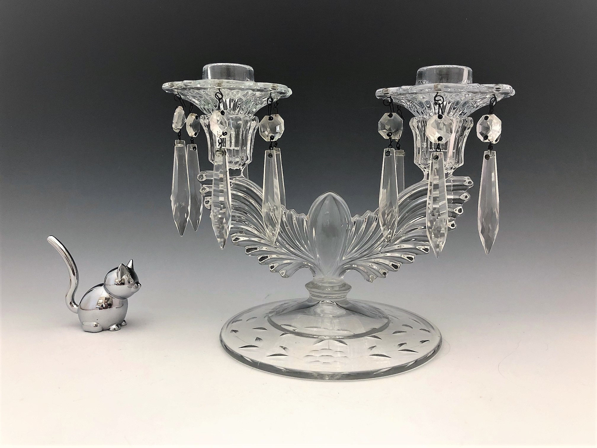 New Martinsville No. 18 Crystal Eagle Two Light Candlestick