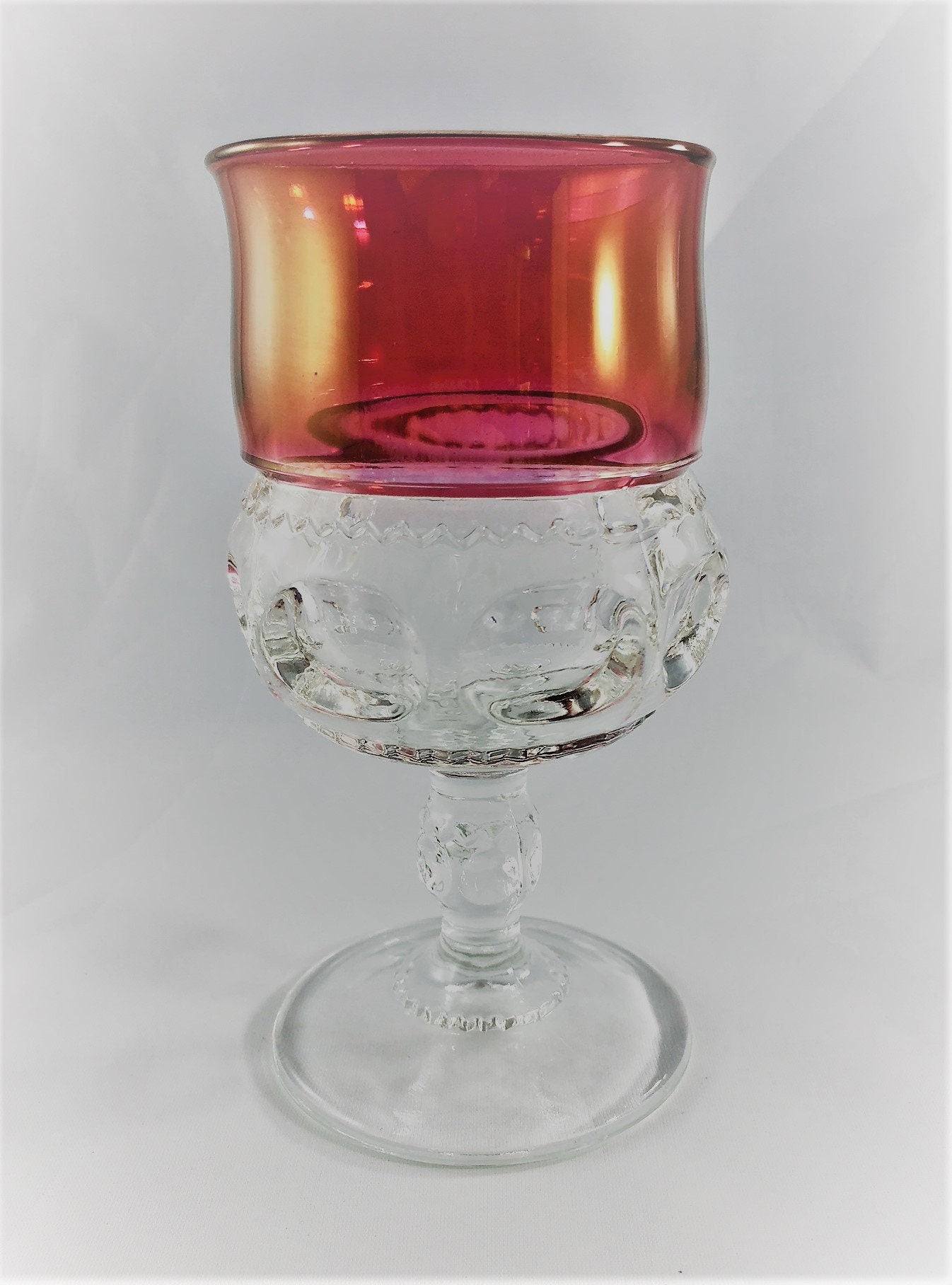 Set of 5 Vintage King's Crown Glass Water Goblets Ruby Red Classic