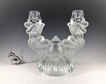 Libochovice Two-Light Candlestick - Czech Crystal - Pattern #1686 Malverne - Elegant Glass Candlestick Holder