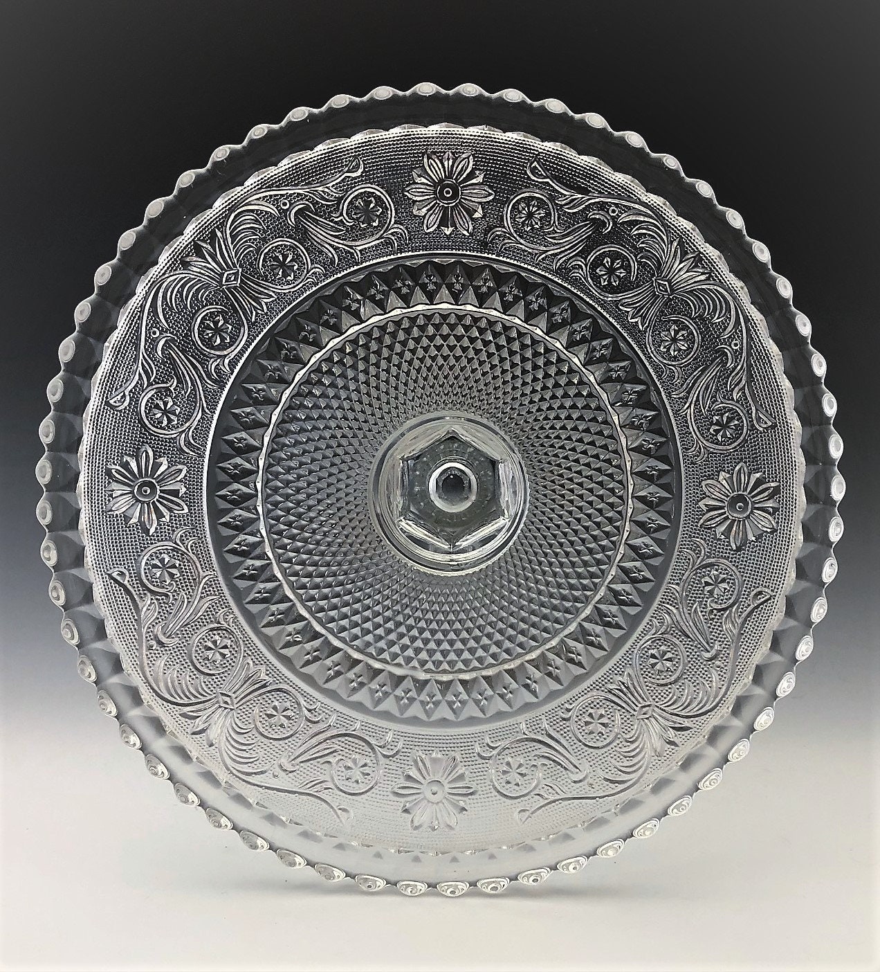 Duncan Miller Sandwich Glass Pedestal Cake Stand 11 Inch MidCentury