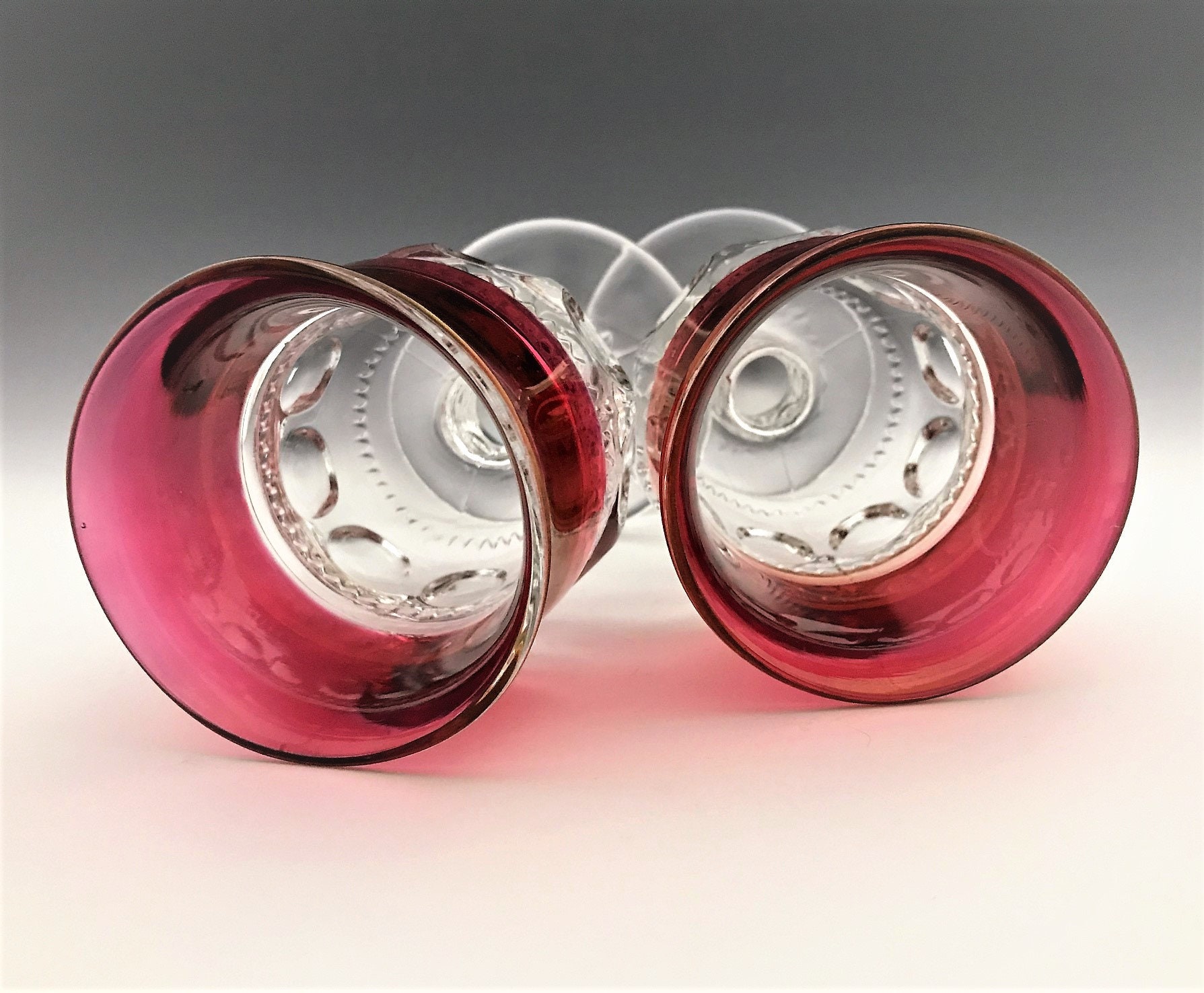 Set of 4 Indiana Glass King's Crown Glass Water Goblets Ruby Red