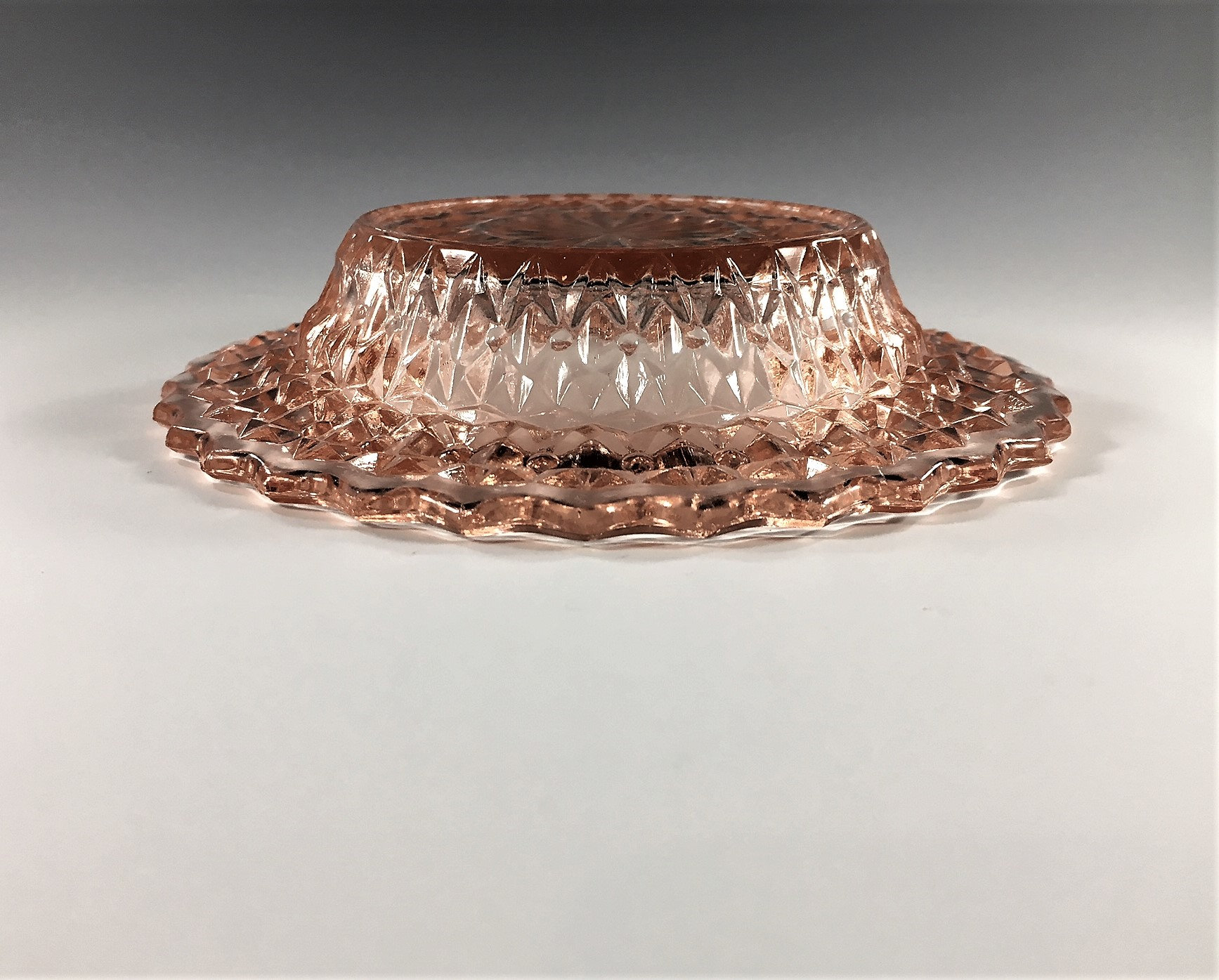 Pink Depression Glass Butter Dish Base Holiday Pattern