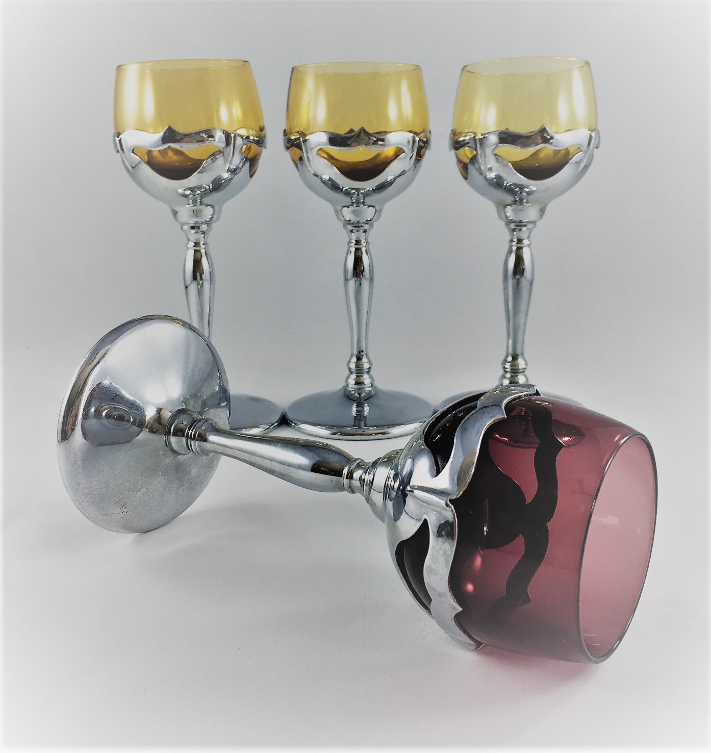 Set of 4 Art Deco Cocktail or Cordial Glasses Cambridge Glass