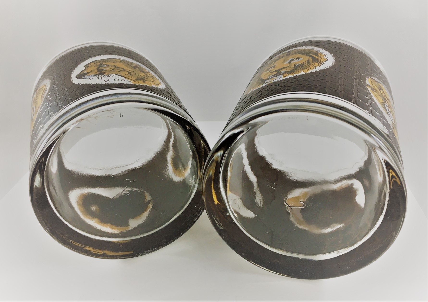 Set of 4 Vintage African Safari Animal Glasses Libbey Lo Ball Rocks